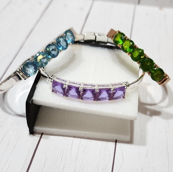 3 Fun Fashion Rhinestone Bracelets 2 Sikver Tone 1 Gold Tone Purlpe Rhinestones - Picture 1 of 5